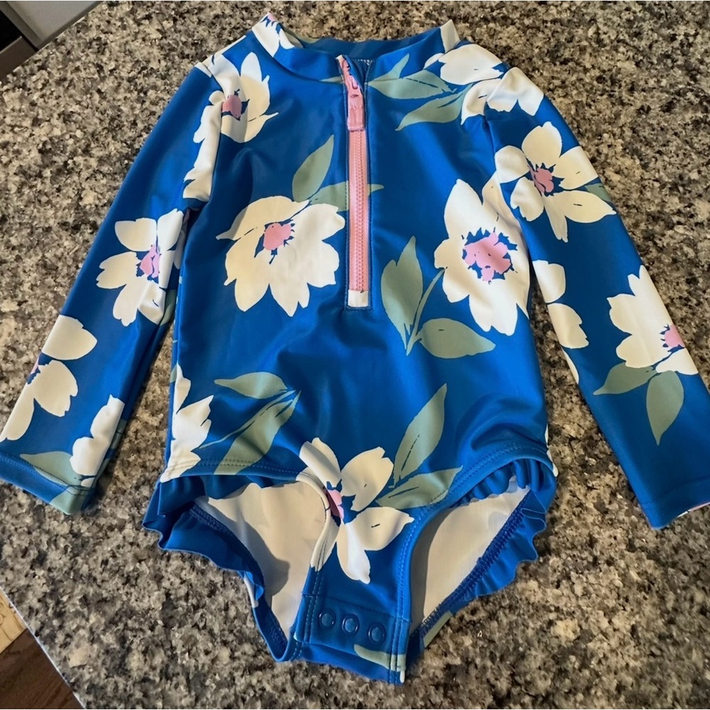 Baby Floral One Piece Zip Front Rashguard Swimsuit Carters 18 months